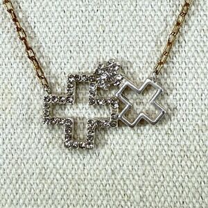 Jane Marie‎ Gold Chain Necklace with Rhinestone & Outline Cross Pendants
